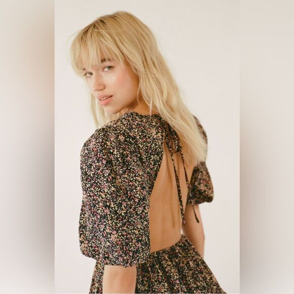 Ditsy Floral Print Puff Sleeve Tiered Mini Dress size 10 - Picture 10 of 12